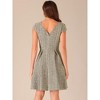 Allegra K Women's Plaid Round Neck Cap Sleeve A-Line Vintage Pleated Dresses - 3 of 4