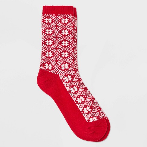 Warm Essentials By Cuddl Duds Women's All Over Snowflake Diamonds Crew Socks  - Haute Red 4-10 : Target