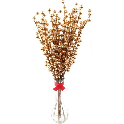 Floral Home 17" Gold Berry Spray with 35 Lifelike Berries - Christmas Décor - 12-Piece