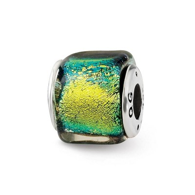 Black Bow Jewelry Square Yellow Dichroic Glass Sterling Silver Bead Charm