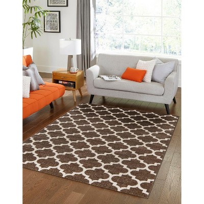 Elegant Brown Trellis Rectangular Indoor Area Rug
