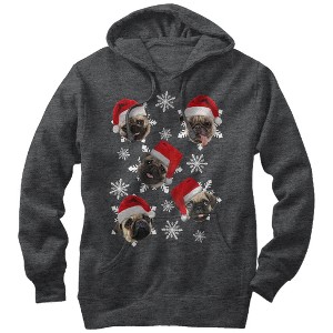 Men's Lost Gods Ugly Christmas Pug Snowflakes Pull Over Hoodie - 1 of 3