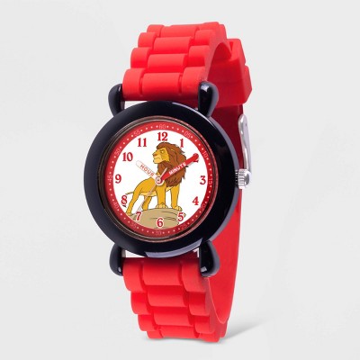 Kids' Disney New Lion King Plastic Time Teacher Silicon Strap Watch - Red