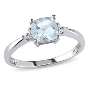 EVERLY JEWELRY | 10k White Gold Diamond Accent and 4/5 CT TGW Cushion Cut Checkerboard Aquamarine Ring - 1 of 4