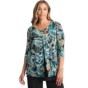 Jessica London Women's Plus Size Crew Neck Double Layered Tunic - 1 of 4