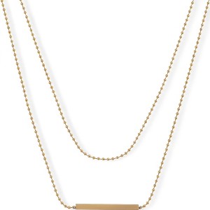 Anna-Kaci Women's Double Layer Gold Tone Bar Pendant Necklace Minimalist Chain Design- Gold - 1 of 4