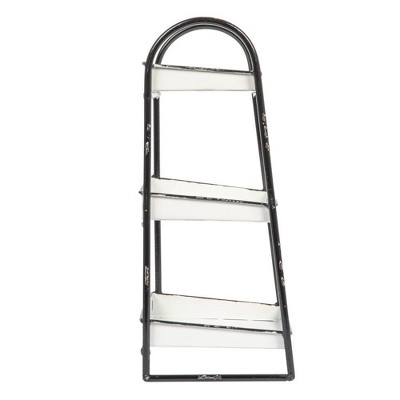 Distressed White 3-Tier Metal Tray with Black Frame