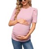 Short Sleeve Solid Color Tight Pleated Maternity Top - 2 of 2