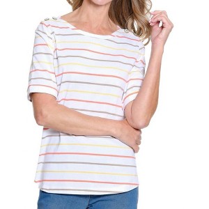 Women's Cuffed Elbow Sleeve Bateau Stripe Jersey Knit Top - Multiples - 1 of 4