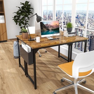 Infurnic Desks Computer Desk with Headphone Hook, Home Office Desk Modern PC Table for Kids and Students Study Writing Table, Brown, 58"*3"*22" - 1 of 4