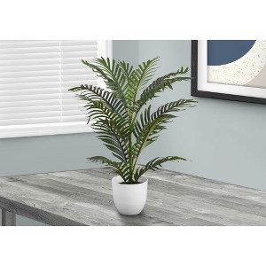 Monarch Specialties Artificial Plant 28 inch Tall Palm Tree Indoor Faux Fake Floor Greenery Potted Real Touch Decorative Green Leaves White Pot - 1 of 4