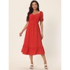 Seta T Women's Summer Square Neck Puff Short Sleeve Smocked Back Midi Dress with Pockets - 2 of 4