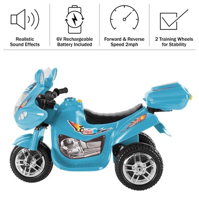 Toy Time Kids Motorcycle - 3-Wheel Electric Ride-On Car with Reverse, Sounds, Headlights - Blue