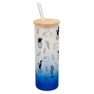 Elanze Designs Cactus Plant Desert Kitty Cat Lover Wrap-Around Design 25 Ounce Frosted Gradient Glass On-The-Go Coffee Travel Skinny Tumbler Mug Cup, - 1 of 1
