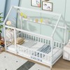 Twin Size Floor Bed with Roof Frame and Safety Guardrails - 3 of 4