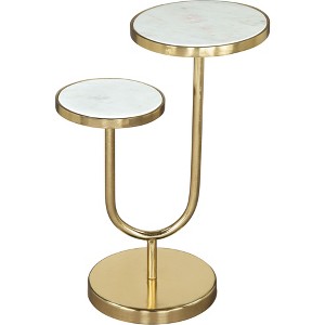 ZM Home Elena Side Table Marble White : Gold Iron Frame, Round Drink Table for Living Room, 22" Height - 1 of 4