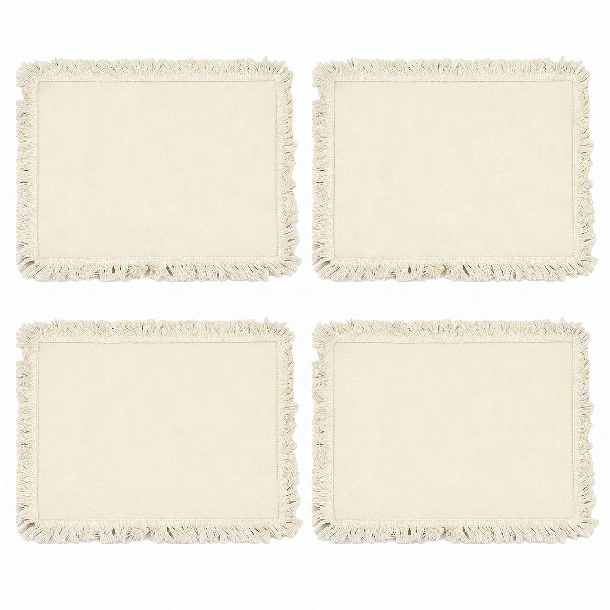 Alilang 4 Piece Cotton Linen Fringe Placemats Farmhouse Table Mats Washable Heat Resistant Dining Mats
