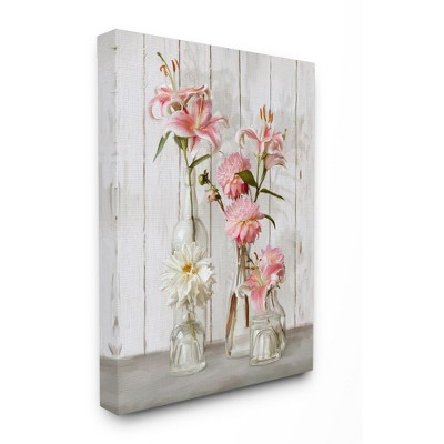 Stupell Industries Spring Pink Florals in Glass Jars Feminine Rustic Flowers