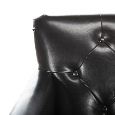 Colin Brown Leather Tufted Accent Chair with Birch Legs