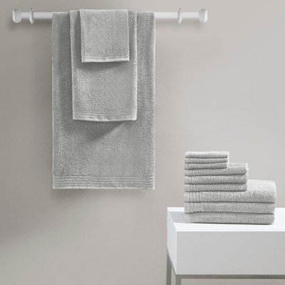 12Pcs 100% Cotton Solid Bath Towel Set, Anti-Microbial Zero Twist Front Quick Dry Towel