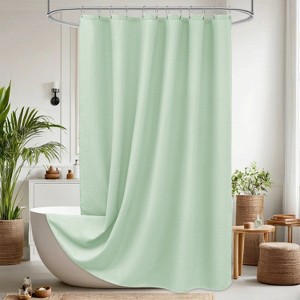 LunaLulinlk Thick Waffle Weave Shower Curtain, Mint Green - 1 of 4