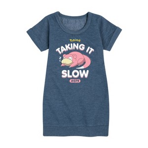 - Pokémon - Slowpoke Taking It Slow Graphic Short Sleeve Fleece Dress - 1 of 4