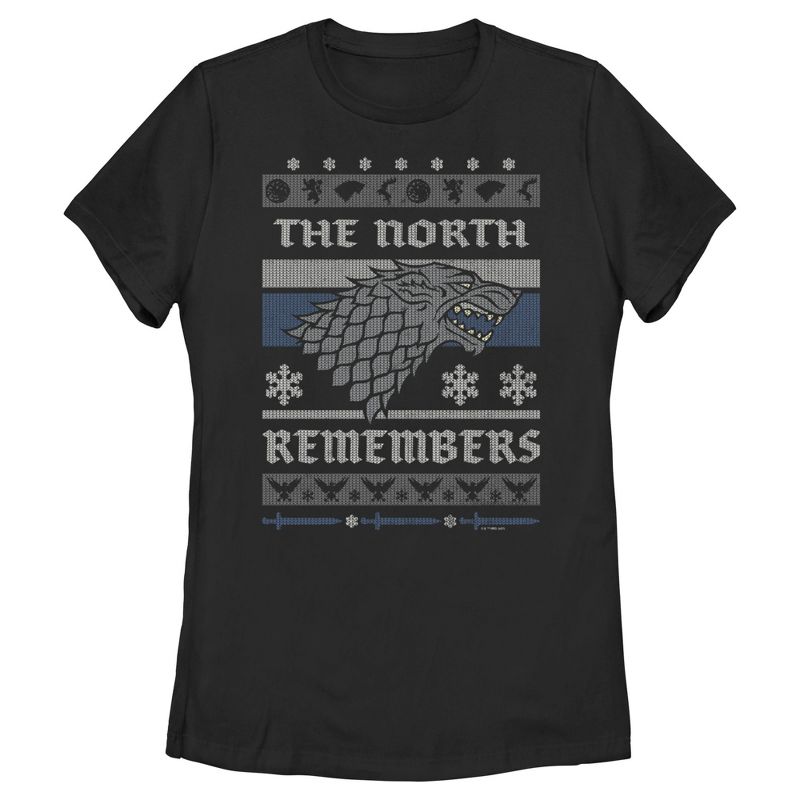 Women's Game of Thrones The North Remembers Ugly Christmas Sweater T-Shirt, 1 of 5