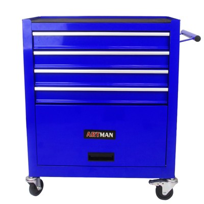 Maggift Tool Boxes, Portable Rolling Tool Chest with 4 small and a large drawers, Wheels, Metal Closure for, Garage, Blue, 24.4"*13"*26"