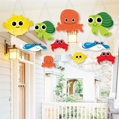 Big Dot of Happiness Hanging Under the Sea Critters - Outdoor Hanging Decor - Baby Shower or Birthday Party Decorations - 10 Pieces