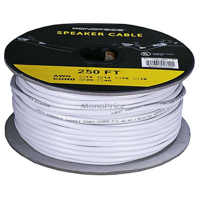 Monoprice Speaker Wire, CL2 Rated, 2-Conductor, 14AWG, 250ft, White, 2 of 3