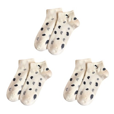 Anna-Kaci 3-Pack Women's Cartoon Embroidered Cotton Ankle Socks with Stripes and Color Speckle Design