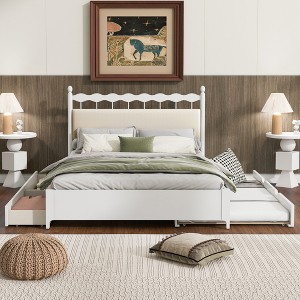 Whisen Queen Size Wooden Storage Platform Bed with 2 Big Drawers and Trundle - 1 of 4