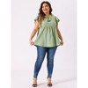 Agnes Orinda Women's Plus Size Cotton Flutter Sleeve Drawstring Flowy Summer Split V Neck Blouse - 3 of 4
