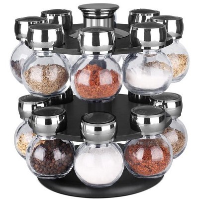 Home Basics 16 Piece Revolving Spice Rack, Black