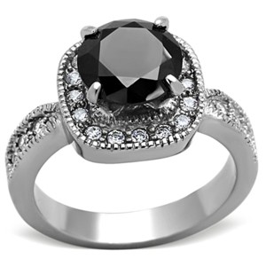 Slickblue Women’s Polished Stainless Steel Engagement Ring with Black Diamond CZ, Halo Style, size 5-10 - 1 of 4