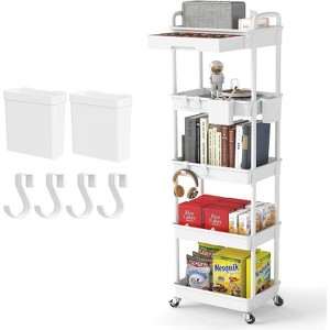 Boersma 5 Tier Rolling Utility Cart with Drawer,Utility Cart Made of Multifunctional Storage Organizer Tool for Kitchen,Bathroom,Living Room - 1 of 4