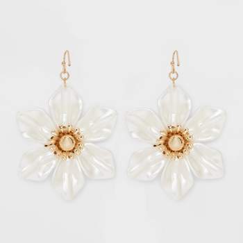 Gold White Oversized Floral Drop Earrings - A New Day™ White