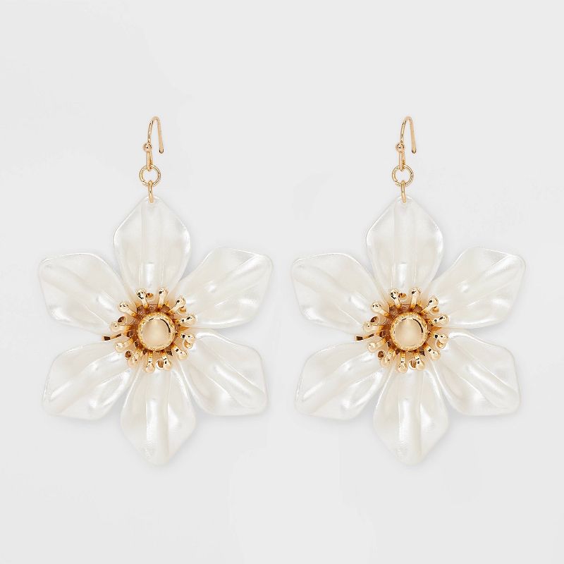 Gold White Oversized Floral Drop Earrings - A New Day&#8482; White, 1 of 5