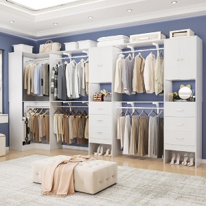 Besiost Set of 3 Corner Closet System with 8 Hanging Rods and 6 Drawers, 10 FT-12 FT Walk-In Closet Organizer - 1 of 4