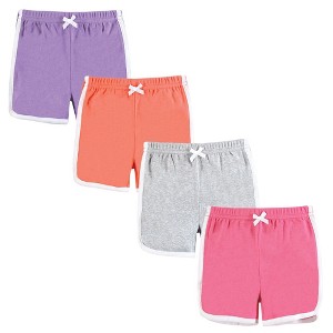 Hudson Baby Girl Shorts Bottoms 4-Pack, Purple Coral - 1 of 4