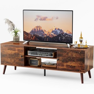 Vynxaria Brown Panel TV Cabinet, Fits 55"/60" TVs, Adjustable Shelves, Enclosed Spaces, Cable Management - 1 of 4