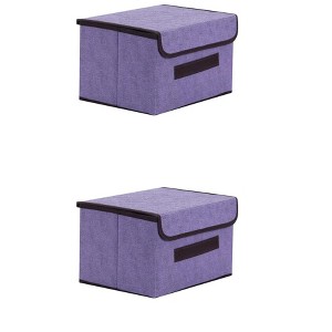 REGALWOVEN Collapsible Clothes Books Organizing Fabric Storage Bin with Lid and Handle 2 Pcs - 1 of 4