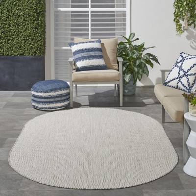 Courtyard Geometric Ivory Silver 5' x 7' Oval Synthetic Rug