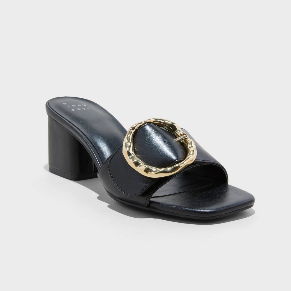 Women's Diana Buckle Mule Heels - A New Day™ Black 9.5 10 11 
