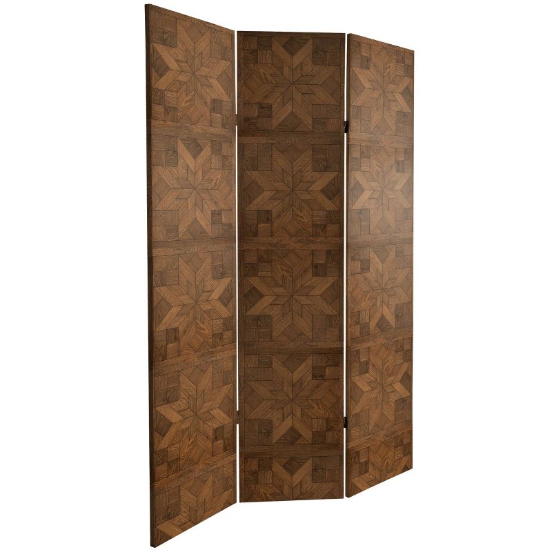 6&#34; Double Sided Walnut Wood Pattern Canvas Room Divider Brown - Oriental Furniture, 6 of 10