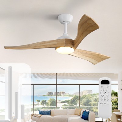 52 inch Solid Wood Ceiling Fan with Lights and Remote Low Profile Outdoor Indoor Modern 3 Blade Ceiling Fan for Living Room Bedroom Farmhouse Patio