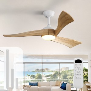 52 inch Solid Wood Ceiling Fan with Lights and Remote Low Profile Outdoor Indoor Modern 3 Blade Ceiling Fan for Living Room Bedroom Farmhouse Patio - 1 of 4