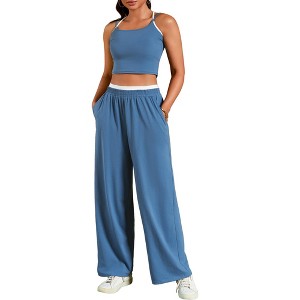 ATHLECHIC Women's Summer 2 Pieces Outfits Tracksuit Crop Camisole and Wide Leg Pants Lounge Sets - 1 of 4
