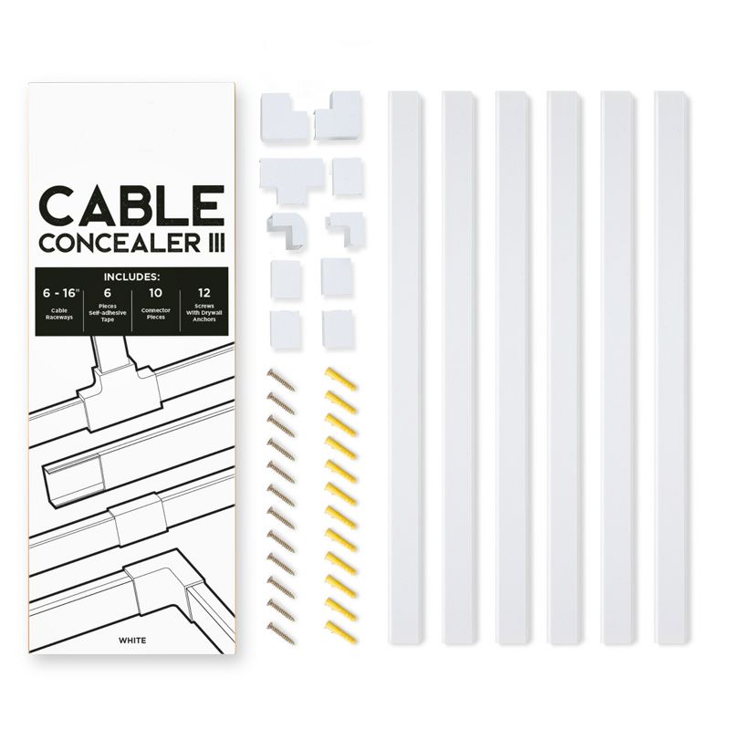 Cable Concealer III On-Wall Cord Cover Raceway Kit - Cable Management System for Cables, Cords, or Wires Hanging from a Wall Mounted TV by Simple Cord, 1 of 8