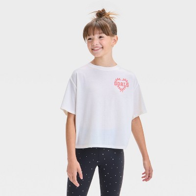 Girls' Short Sleeve "Goals" Boxy Graphic T-Shirt - All In Motion™ Cream